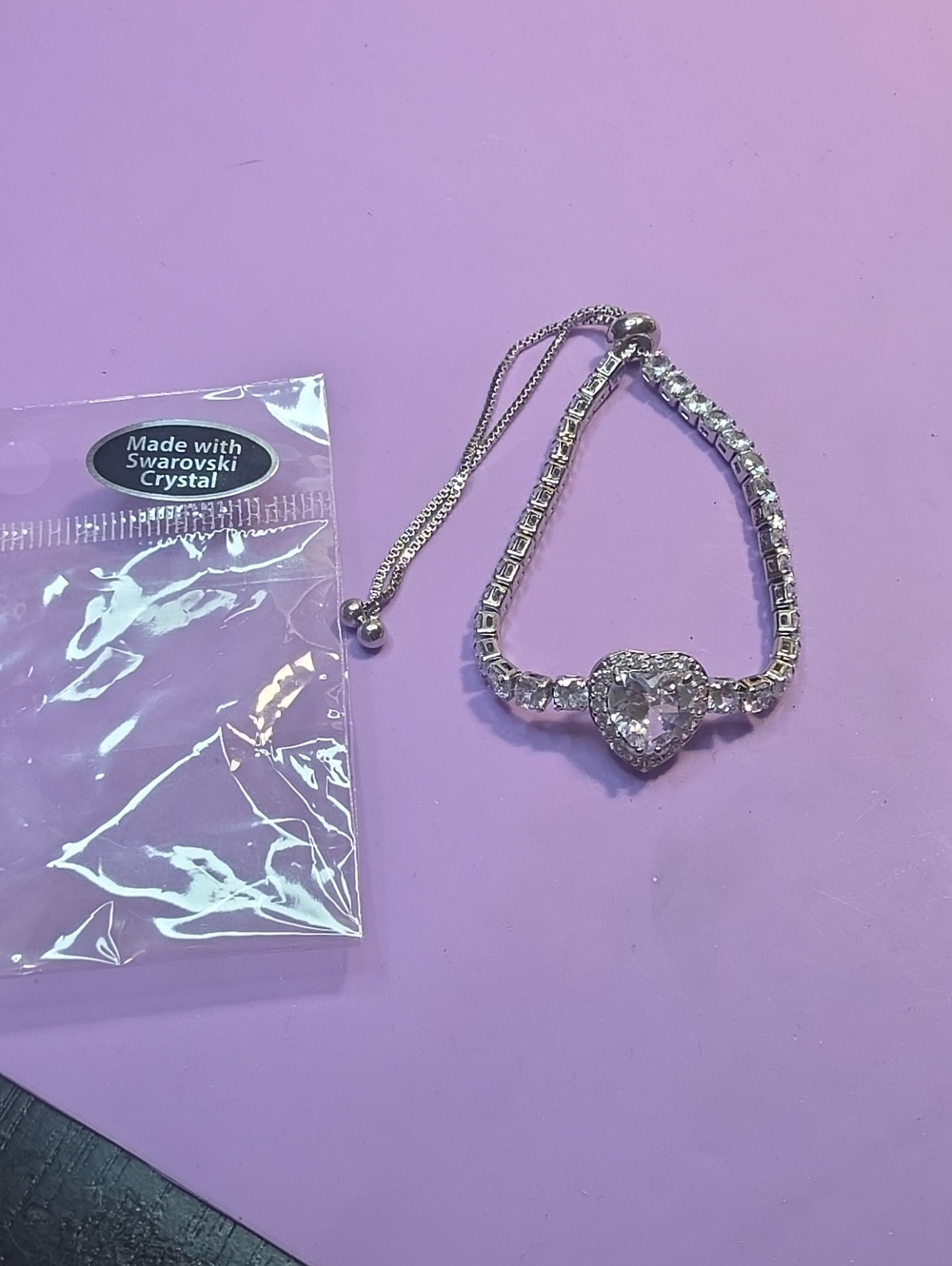 Swarovski Silver Heart Slider Bracelet with Clear Crystals